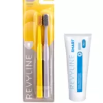 Зубные щетки Revyline SM6000 DUO (желтая и серая) + зубная паста
